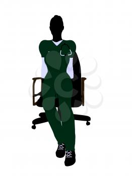 Female doctor sitting on a chair art illustration silhouette on a white background