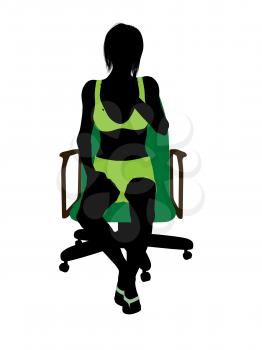 Royalty Free Clipart Image of a Woman in Green in a Chair