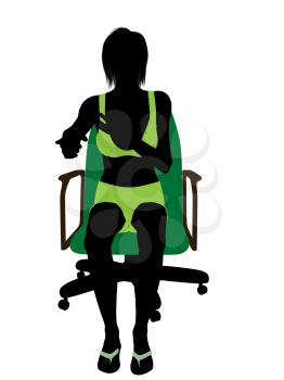 Royalty Free Clipart Image of a Woman in Green in a Chair