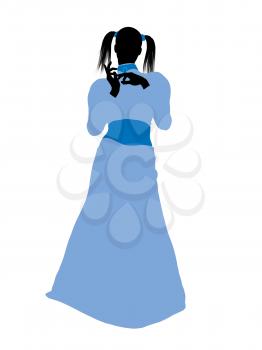 Royalty Free Clipart Image of a Woman With Pigtails Wearing a Blue Gown