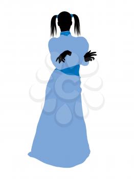 Royalty Free Clipart Image of a Woman With Pigtails Wearing a Blue Gown