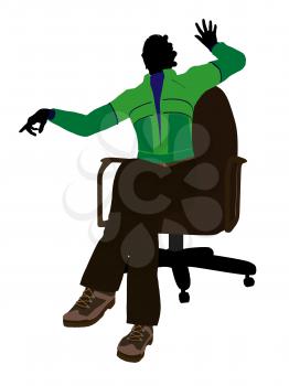 African american outdoor female sitting on an office chair silhouette on a white background
