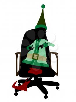 Royalty Free Clipart Image of an Elf in a Chair