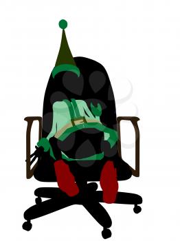 Royalty Free Clipart Image of an Elf in a Chair