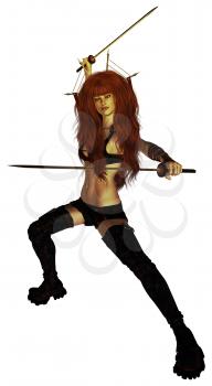 Royalty Free Clipart Image of a Warrior Woman With Swords