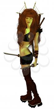 Royalty Free Clipart Image of a Warrior Woman With Swords