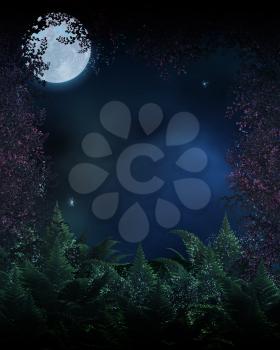 Royalty Free Clipart Image of a Forest and Full Moon