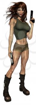 Royalty Free Clipart Image of a Woman With Guns