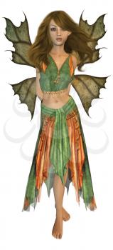 Royalty Free Clipart Image of an Orange and Green Fairy