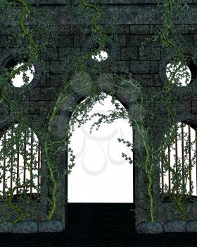 Royalty Free Clipart Image of a Stone and Vine Wall
