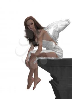 Royalty Free Clipart Image of an Angel on a Cliff