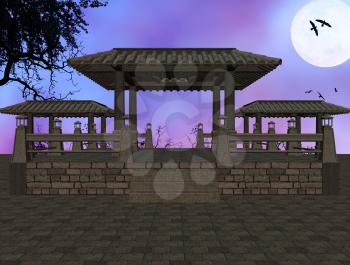 Royalty Free Clipart Image of an Asian Temple Background
