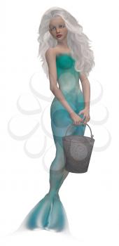 Royalty Free Clipart Image of a Mermaid With a Bucket