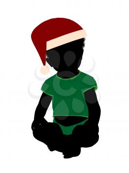 Royalty Free Clipart Image of a Baby in a Santa Hat