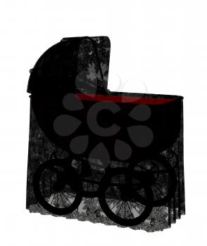 Royalty Free Clipart Image of a Baby Carriage With Lace