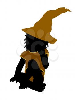 Royalty Free Clipart Image of a Baby in a Witch's Hat
