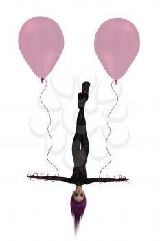 Royalty Free Clipart Image of a Trapeze Artist With Balloons