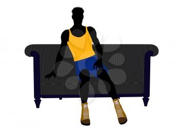 Royalty Free Clipart Image of a Basketball Player Sitting on a Couch