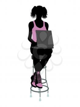 Royalty Free Clipart Image of a Girl on a  Stool With a Computer