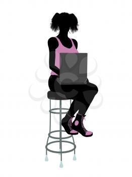 Royalty Free Clipart Image of a Girl on a Stool With a Computer