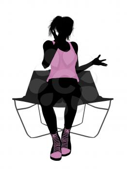 Female athlete sitting on a lounge chair silhouette on a white background