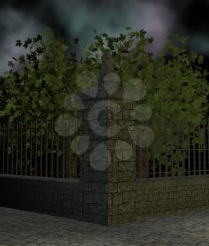 Royalty Free Clipart Image of Trees and a Fence