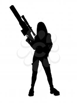 Royalty Free Clipart Image of a Woman Holding a Gun