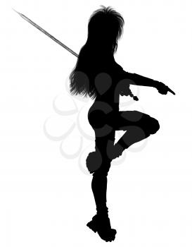 Royalty Free Clipart Image of a Female Silhouette Holding a Sword