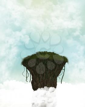 Royalty Free Clipart Image of a Cliff in the Clouds