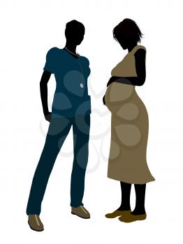 Royalty Free Clipart Image of a Female Doctor With an Expectant Mother