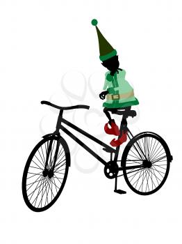 Royalty Free Clipart Image of an Elf With a Bike