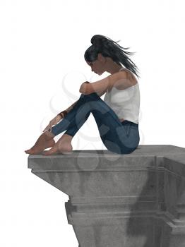 Royalty Free Clipart Image of a Girl on a Ledge