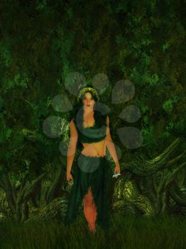 Royalty Free Clipart Image of a Woman in a Forest
