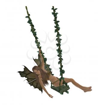 Royalty Free Clipart Image of a Fairy on a Swing