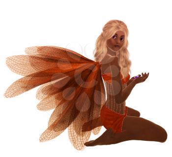 Royalty Free Clipart Image of a Kneeling Fairy