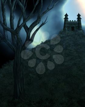 Royalty Free Clipart Image of a Dark Night With a Building in the Background
