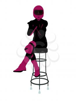 Royalty Free Clipart Image of a Female Motorcyclist on a Stool