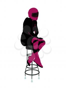 Royalty Free Clipart Image of a Female Motorcyclist on a Stool