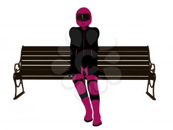Royalty Free Clipart Image of a Motorcyclist on a Bench