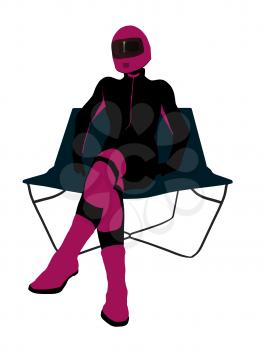 Royalty Free Clipart Image of a Female Motorcyclist in a Lounge Chair