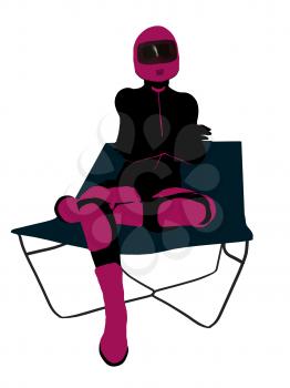 Royalty Free Clipart Image of a Female Motorcyclist in a Lounge Chair