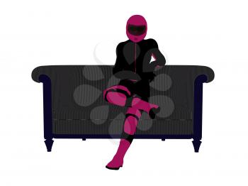 Royalty Free Clipart Image of a Female Motorcyclist on a Couch