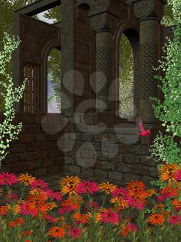 Royalty Free Clipart Image of an Indoor Garden