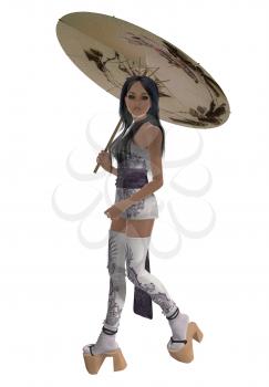 Royalty Free Clipart Image of an Asian Girl With an Umbrella