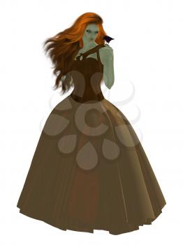Royalty Free Clipart Image of a Girl in a Gown Holding a Bird