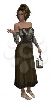 Royalty Free Clipart Image of a Woman Holding a Lantern