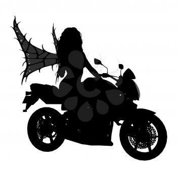 Royalty Free Clipart Image of a Fairy on a Motorcycle
