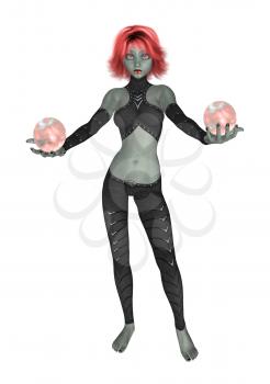 Royalty Free Clipart Image of a Goth Girl Holding Crystal Balls