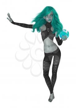 Royalty Free Clipart Image of a Goth Girl Holding a Crystal Ball