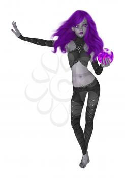Royalty Free Clipart Image of a Goth Girl Holding a Crystal Ball